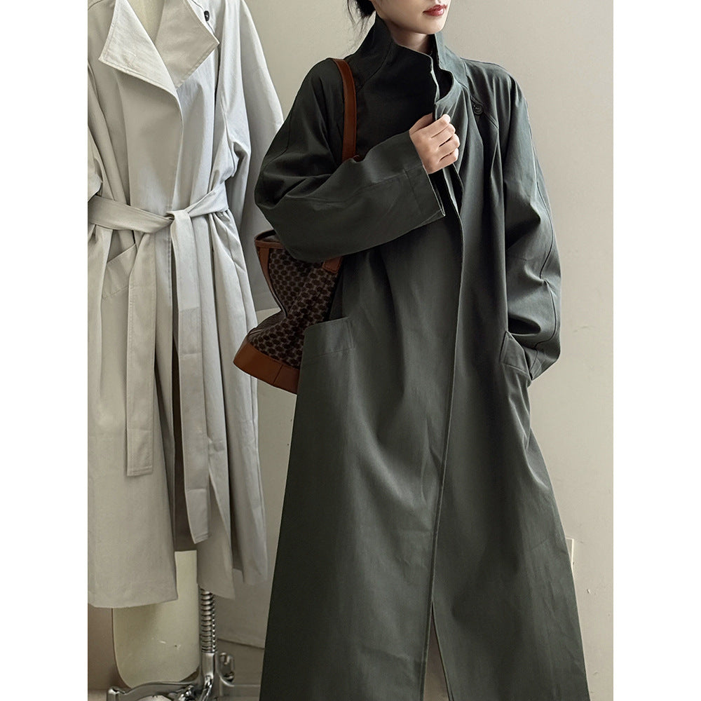 Retro Revers Enkelt Knap Mellemlang Trenchcoat Dame Bæltefrakke