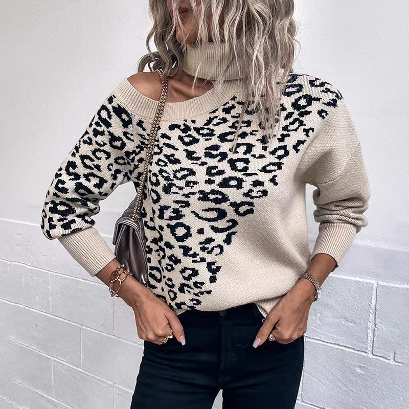 Leopardprint Nitte Til Efterår Og Vinter Dame Langærmet Skuldertrøje