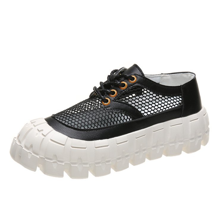 Round-toe Platform Sole Mid-heel Deep-mouth Single Shoe Lace-up Solid Color Women's Shoes