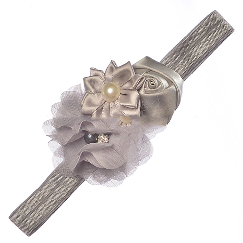 Pearl Chiffon Frayed Multi-angle Flower Combo Hair Band European And American Baby Elastic Headband