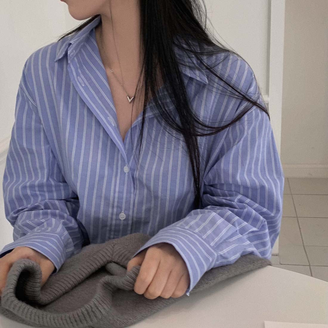 Early Spring Long Sleeve Striped All-matching Fashion Sense Of Design Shirt