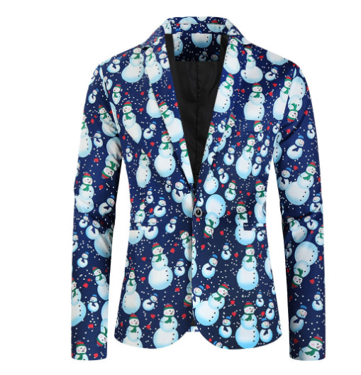 Men's One Button Printed Suit Christmas Casual Suit