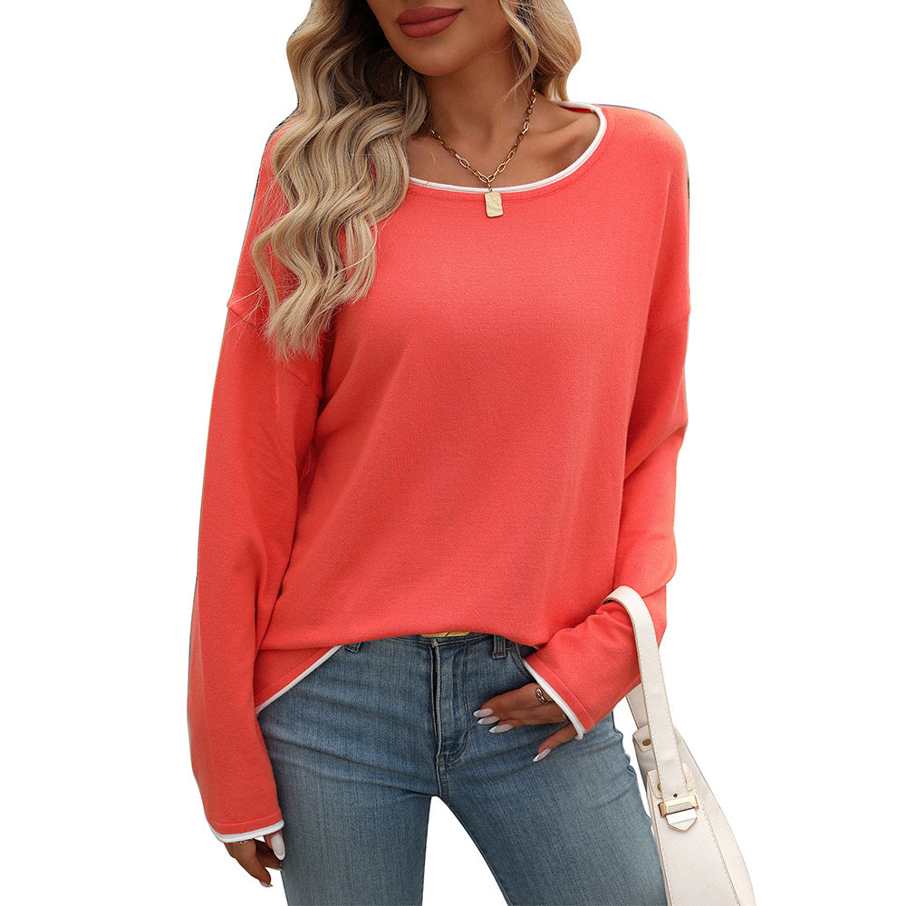 European And American Round Neck Color Jump Core Yarn Long Sleeve Sweater