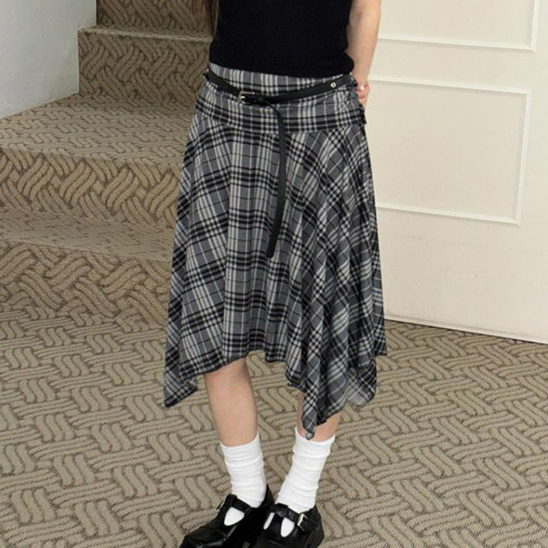 College Style Plaid Contrast Color Irregular Skirt