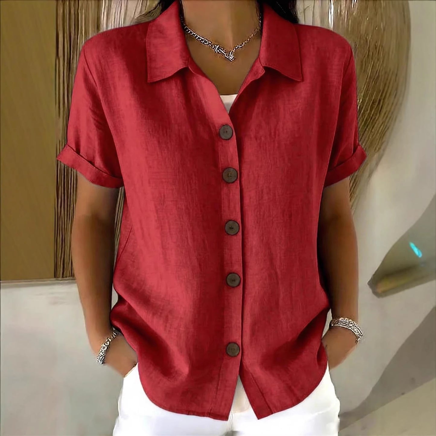 Women's Lapel-button Long-sleeve Shirt