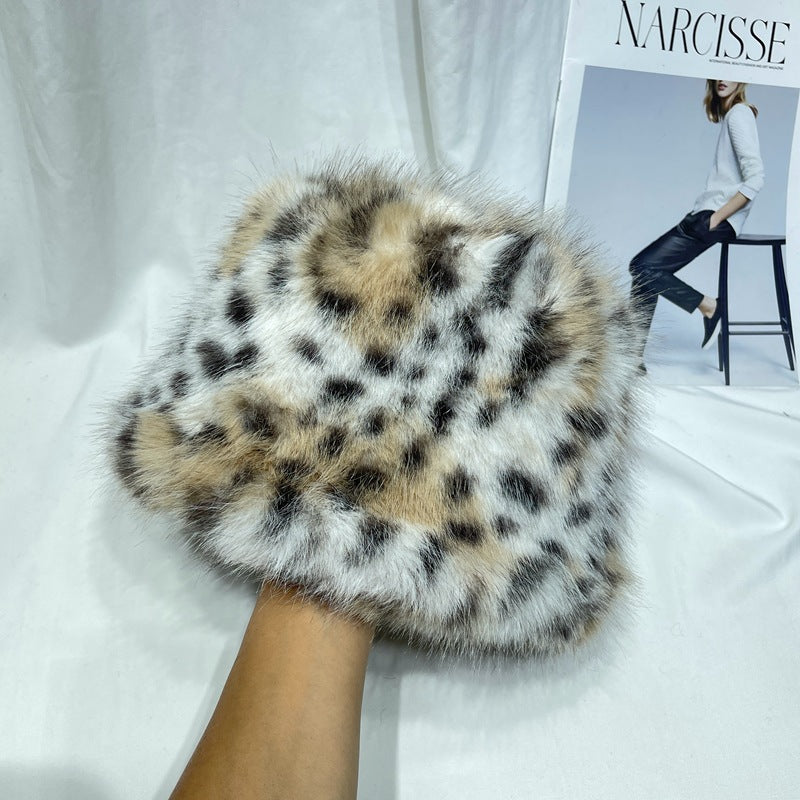 Designer Model Leopard Print Plush Fisherman Hat Children
