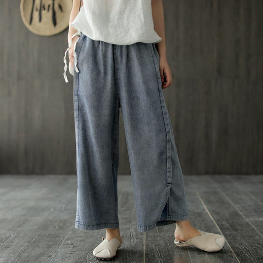 Retro plisserede jeans med vide ben til kvinder i store størrelser