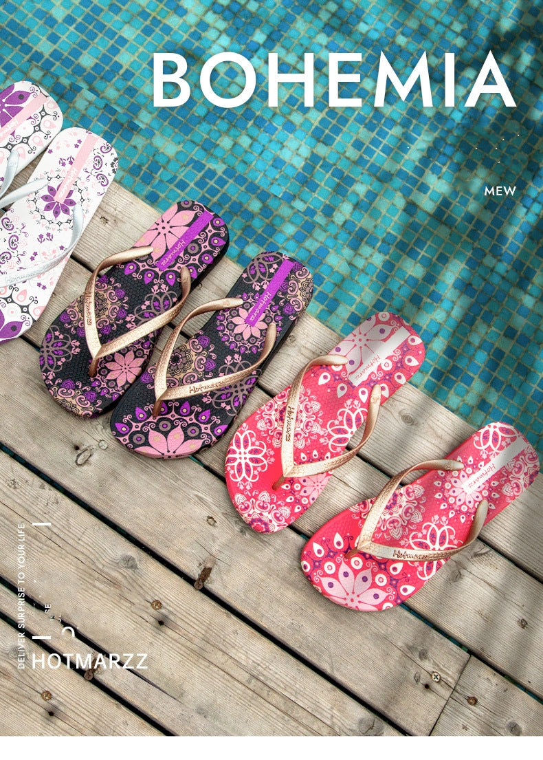 Flip-Flops Women's Flat Heel Non-slip Out Flip-flops Personality Women's Sandals Seaside Beach Shoes