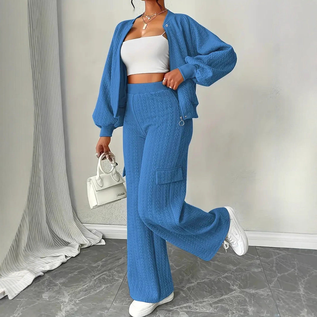Stylish Casual Knit Hoodie And Pants Two-piece Set