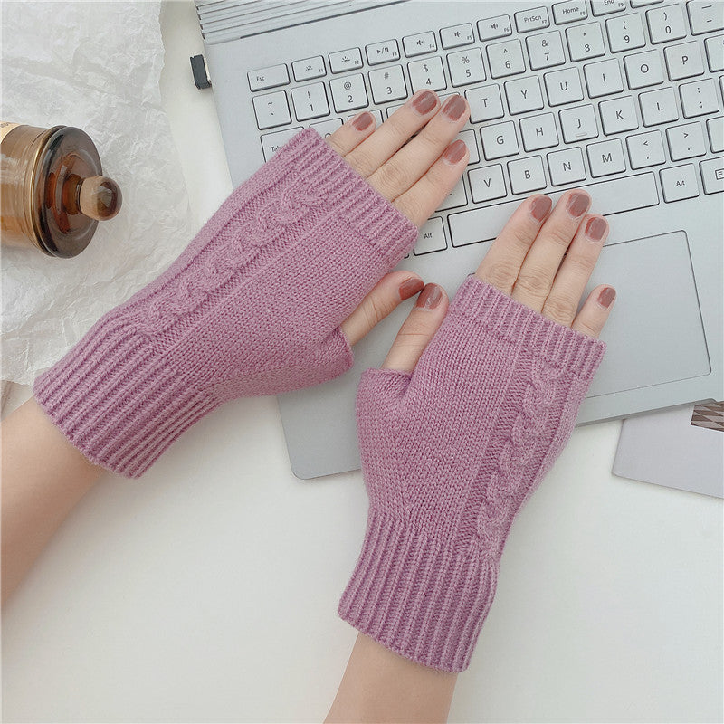 Half Finger Leaky Wool Knitted Gloves Short