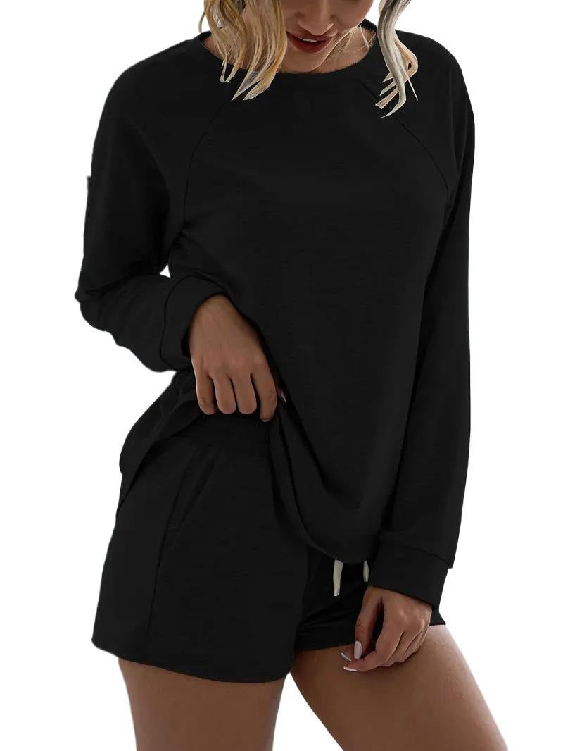 Elegant Round Neck Long Sleeve Shorts Home Sports Suit