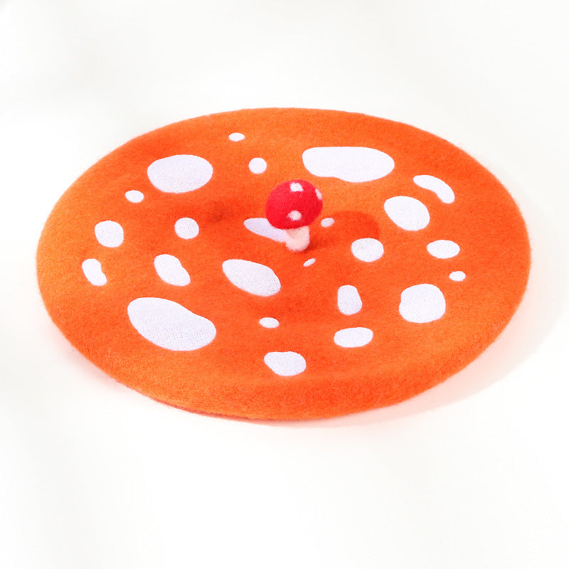 Women's Autumn And Winter Korean Version Versatile Mushroom Hat Embroidery