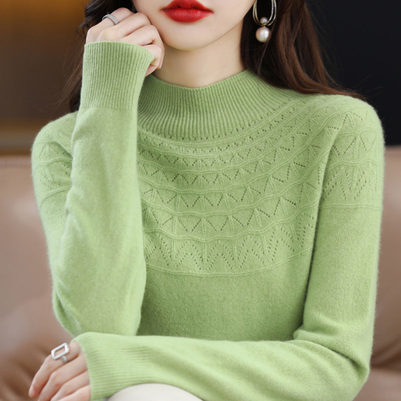 Hollow Wool Base Shirt Women's Clothing Half-collar Wool Sweater