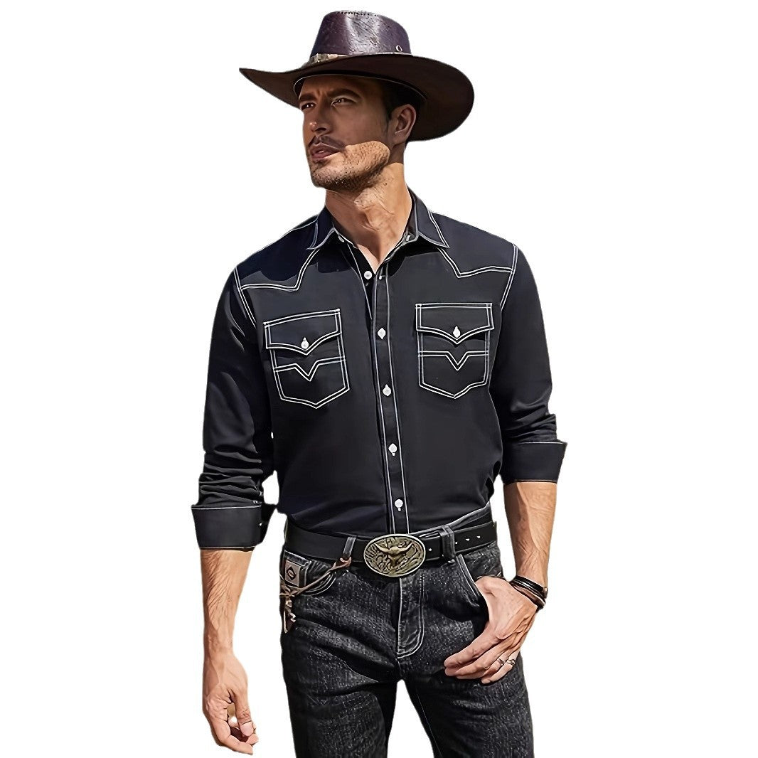 Men's Western Cowboy Casual Oxford Long Sleeve