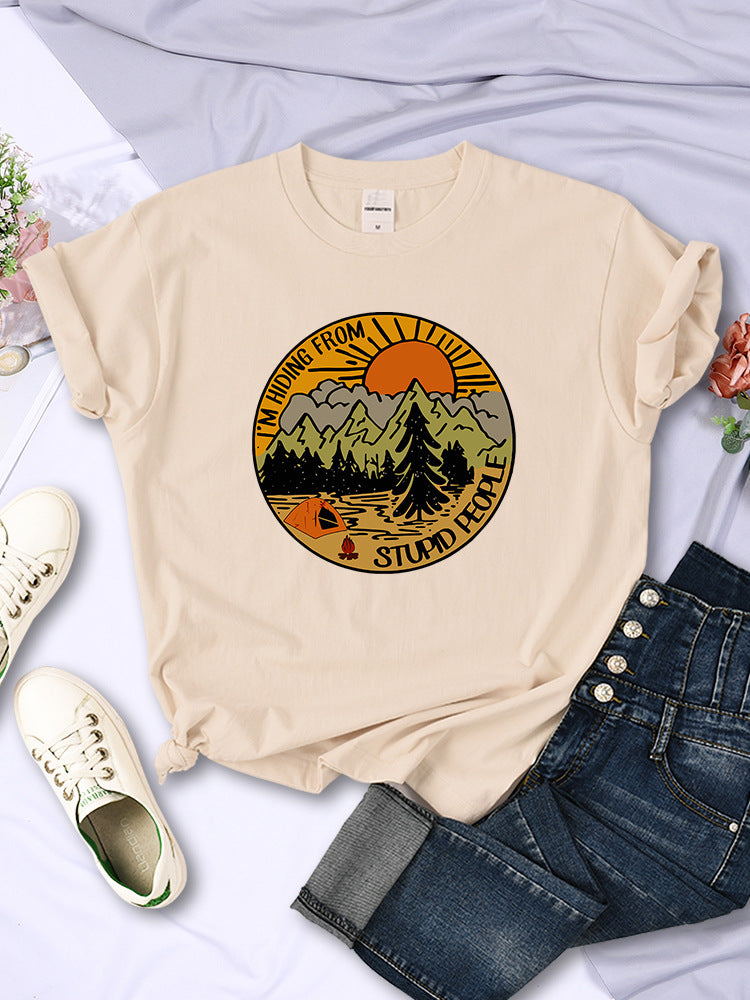 I'm Hiding From Stupid People Camping Scenery Women's Tops Hip-hop Fashion Street