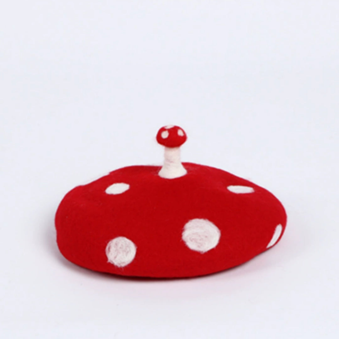 Top Small Mushroom Handmade Wool Felt Beret