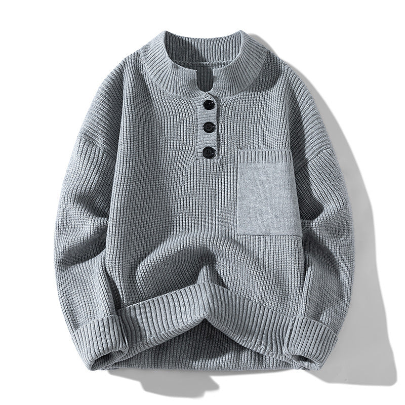 Ensfarvet alsidig half-turtleneck strikbluse til kvinder med knapper