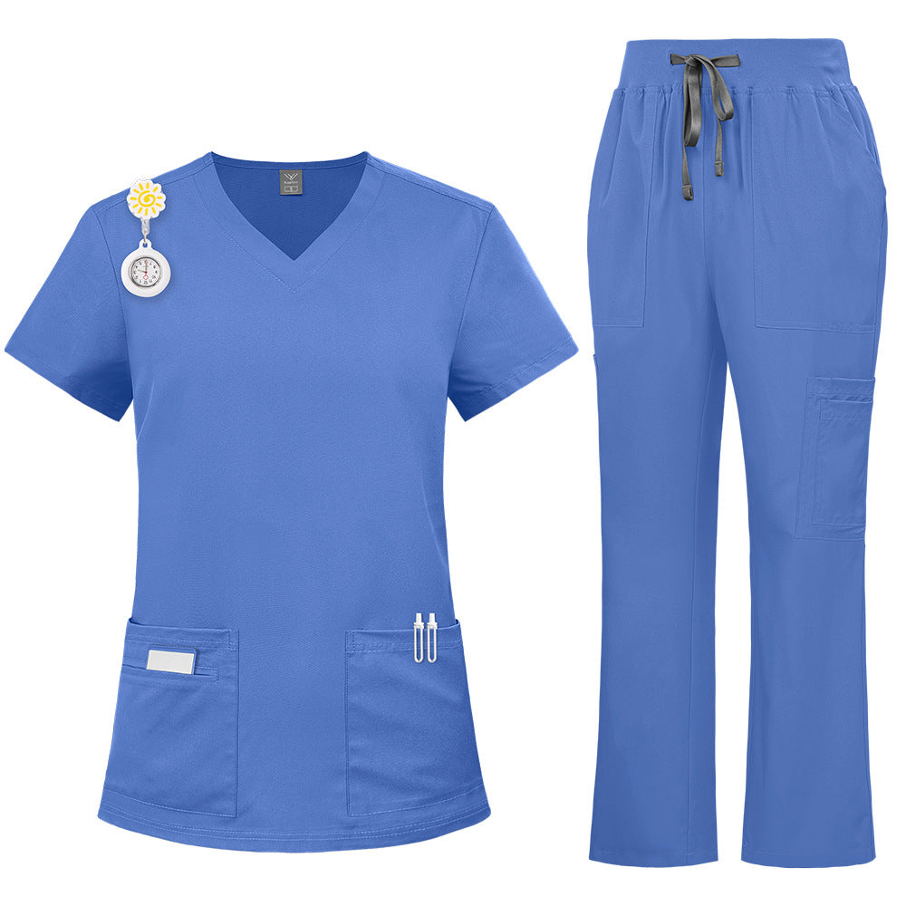 Solid-color Nurse Uniform Workwear Two-piece Set With Embroidery