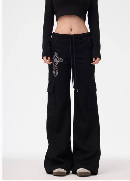 Gray Skinny Women's Wide Leg Leisure Sports Pants