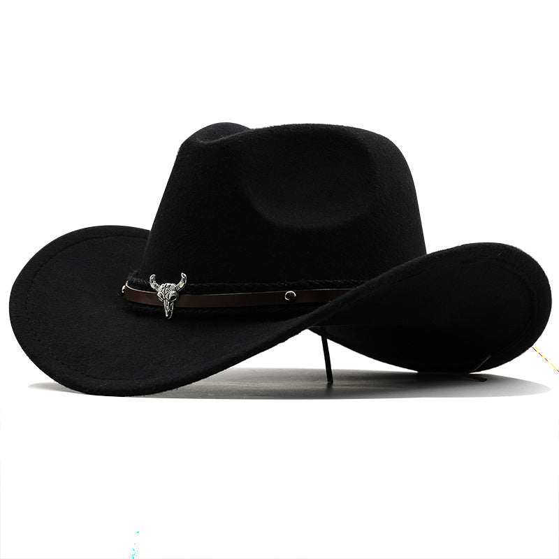 Metal Tyrehoved Label Western Denim Top Uld Fedora Hat