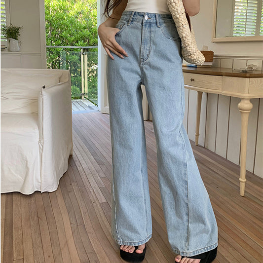 Løse Retro Cropped High Waist Wide-leg Jeans til Kvinder med Patchwork