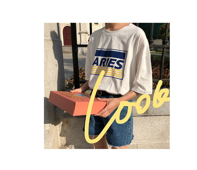Loose Letter Print Short-sleeve T-shirt