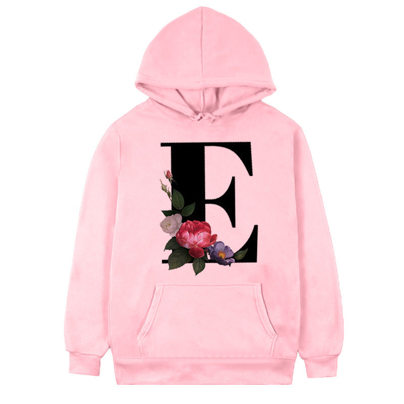 Hættetrøje i fleece til kvinder med 26 bogstaver og blomsterprint