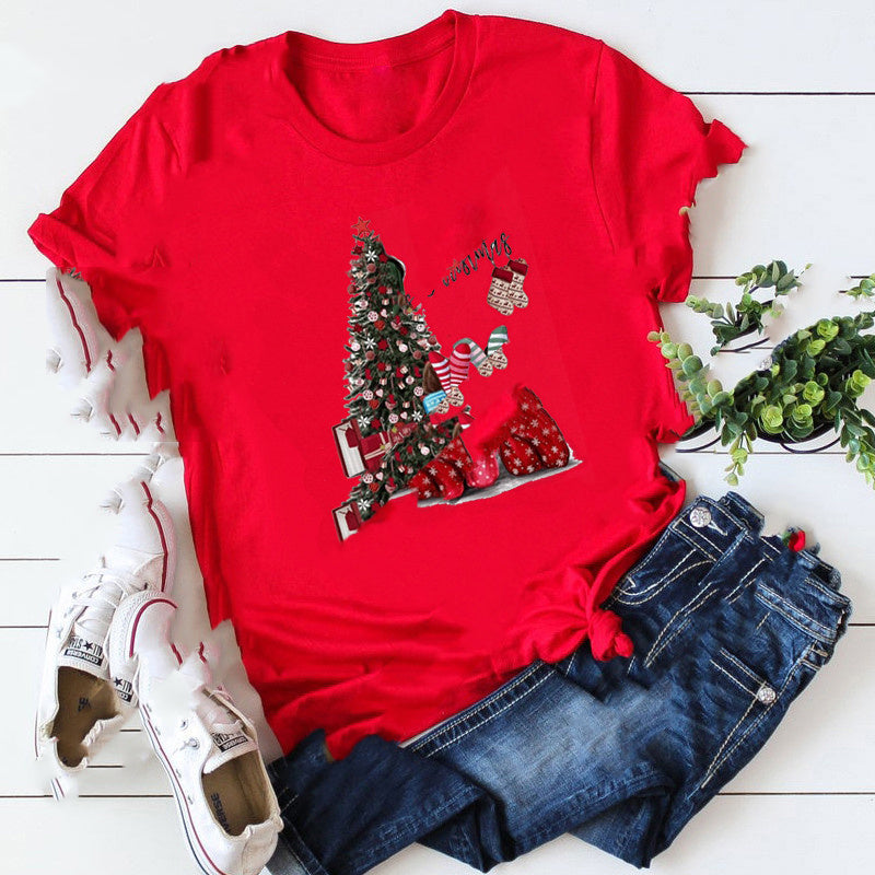 Christmas Santa Elk T-Shirt Couple Short Sleeve