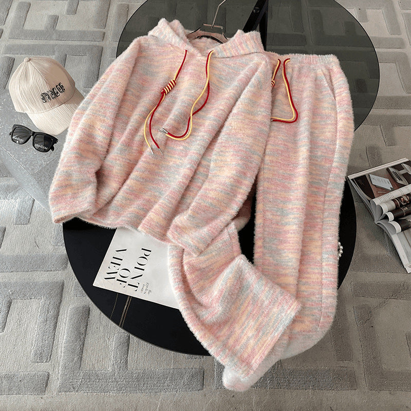 Hooded Long-sleeve Hoodie And Wide-leg Pants Two-piece Set