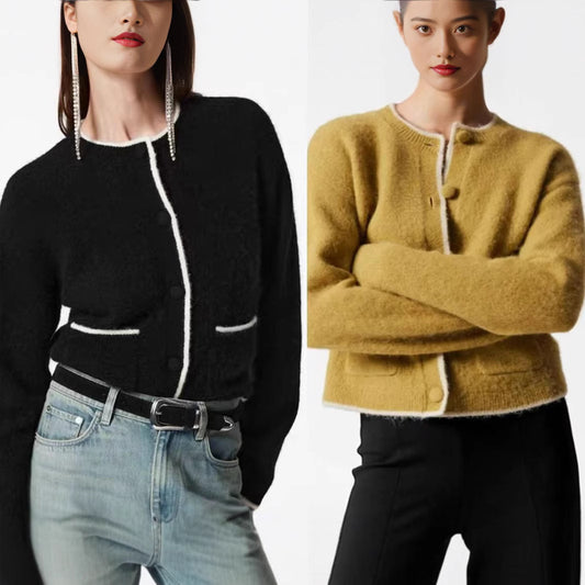 Loose Multicolor All-match Wool Blended Knitted Cardigan Sweater