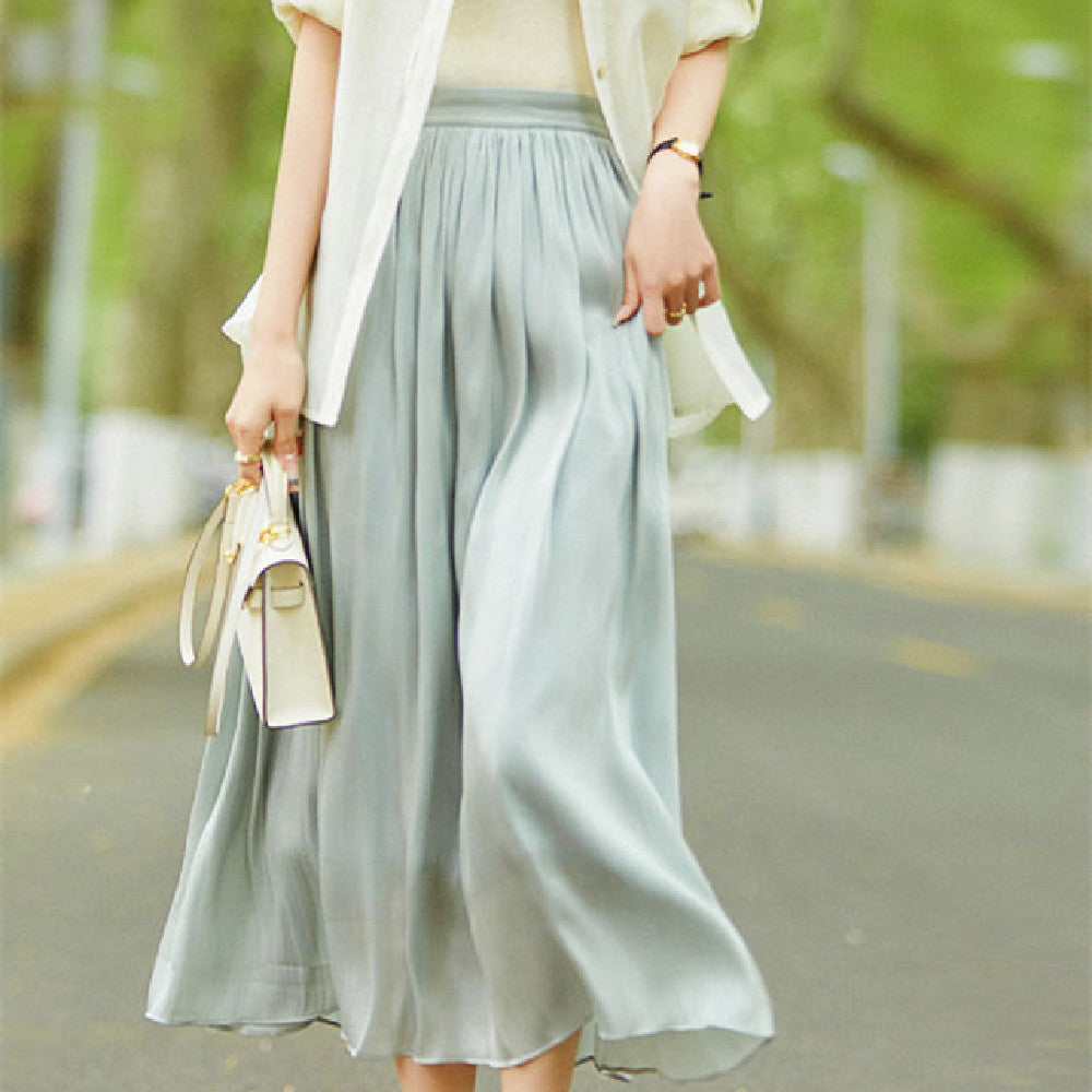 Solid Color Glossy Texture Skirt For Women