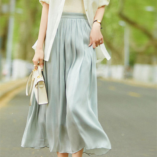 Solid Color Glossy Texture Skirt For Women