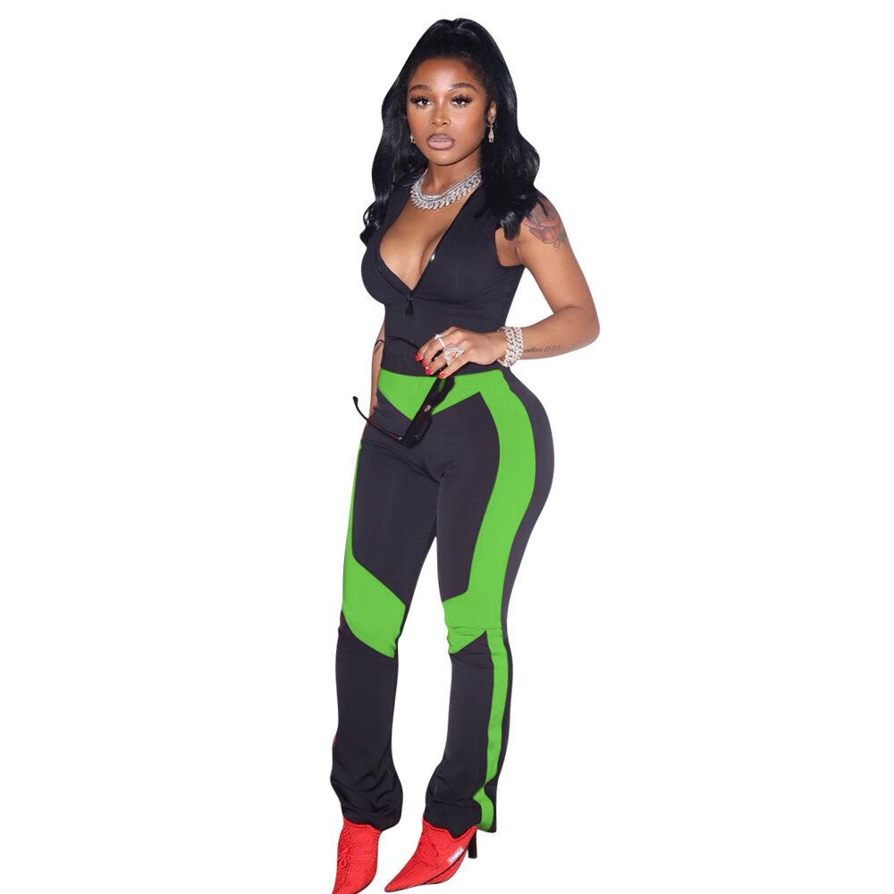 Women's Fashion Collision Color Splicing Sleeveless Jumpsuit