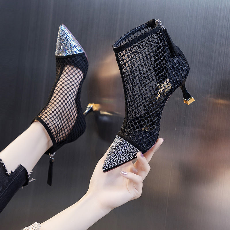 Small High-heeled Net Boots Hollow Shoes Breathable