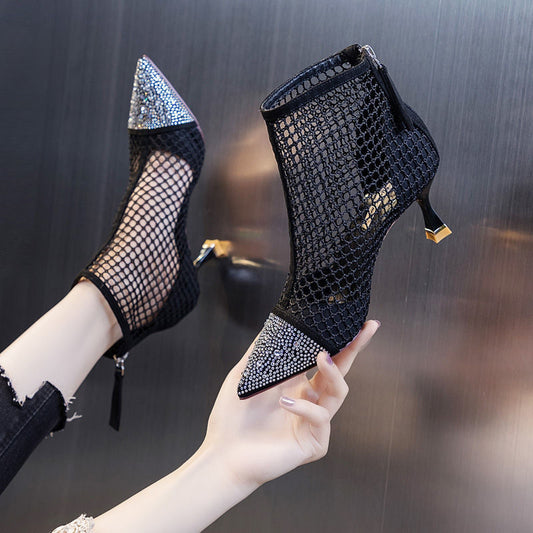 Small High-heeled Net Boots Hollow Shoes Breathable