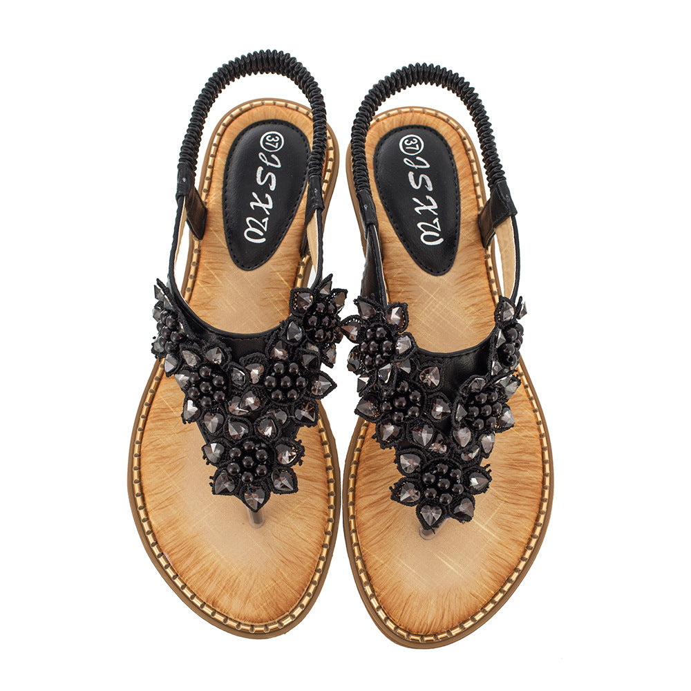Bohemian Style Handmade Flower Round Toe Flip Flops Women's Fashion All-match Trend Sandals