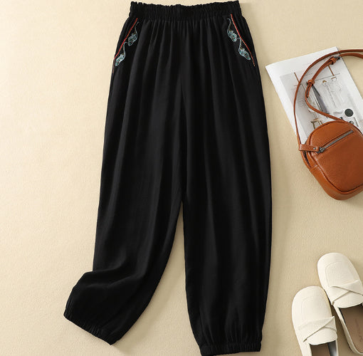 Womens Cotton Linen Cropped Harem Pants
