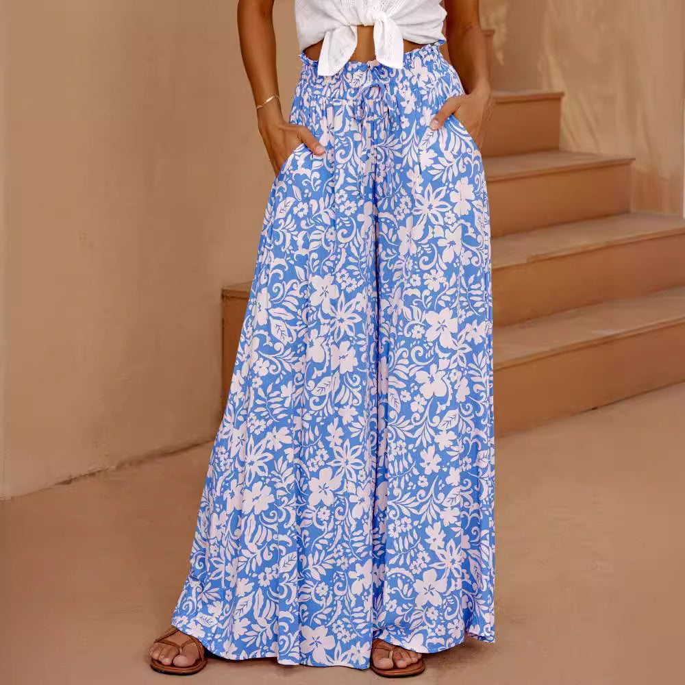 Loose Lace-up Waist Wide-leg Pants For Women