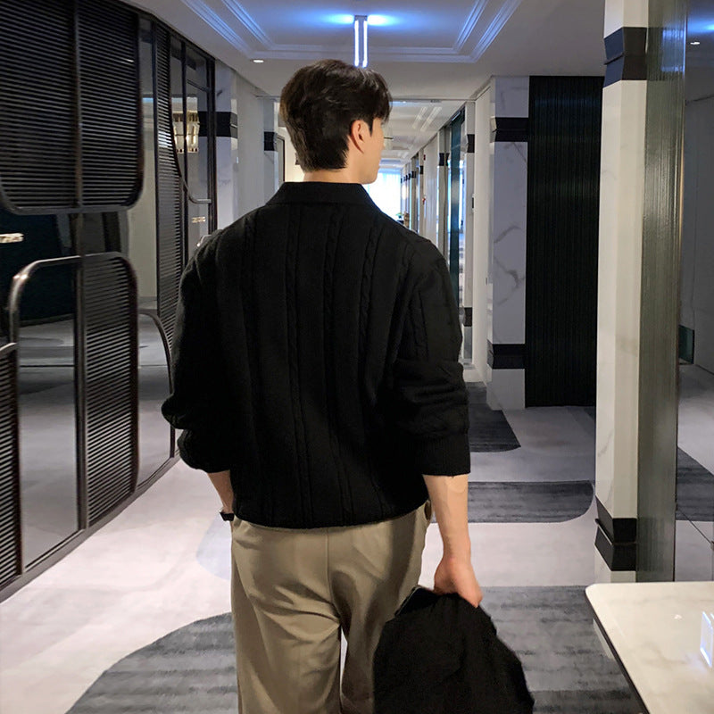 Winter Warm Lapel Sweater Men's Korean Style Handsome High Sense