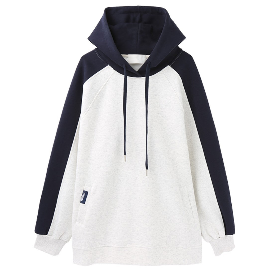 Retro Hooded Contrast Color Sweatshirt Women's Baggy Coat