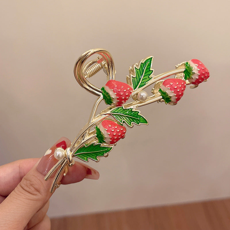 Female Simple And Cute Strawberry Hairpin Metal Clip