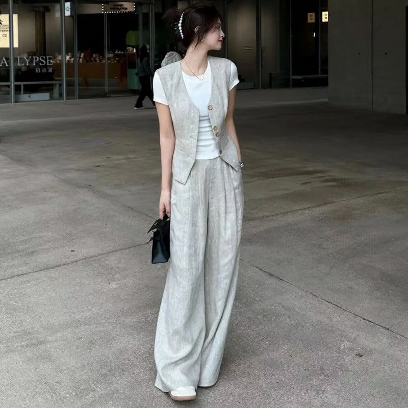 New Temperament Vest Short Jacket Top Casual Straight Wide-leg Pants