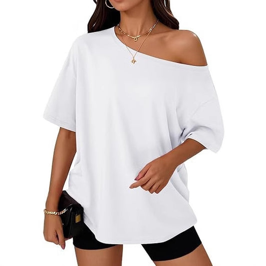 Women's T-shirt Casual Fashion Diagonal Collar Top