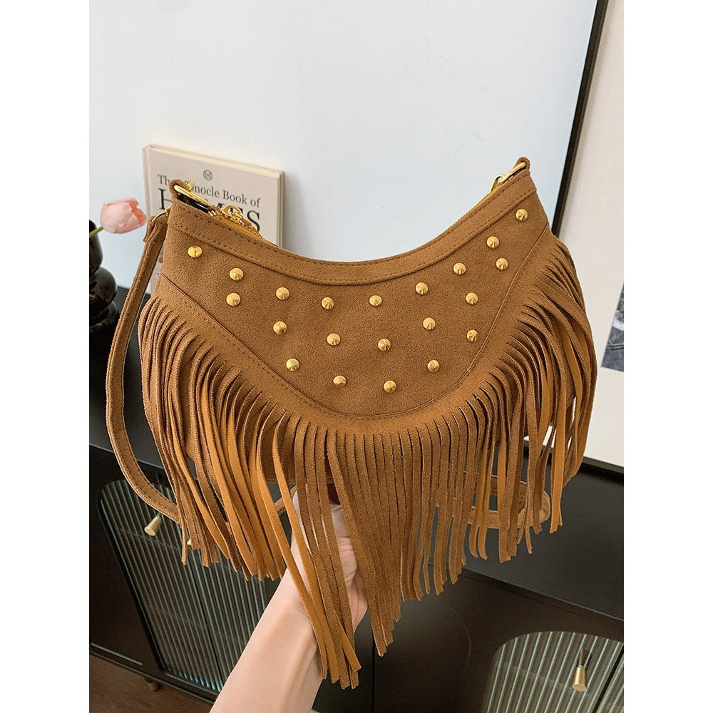 Maillard Brown Tassel Retro Versatile Crossbody Bag