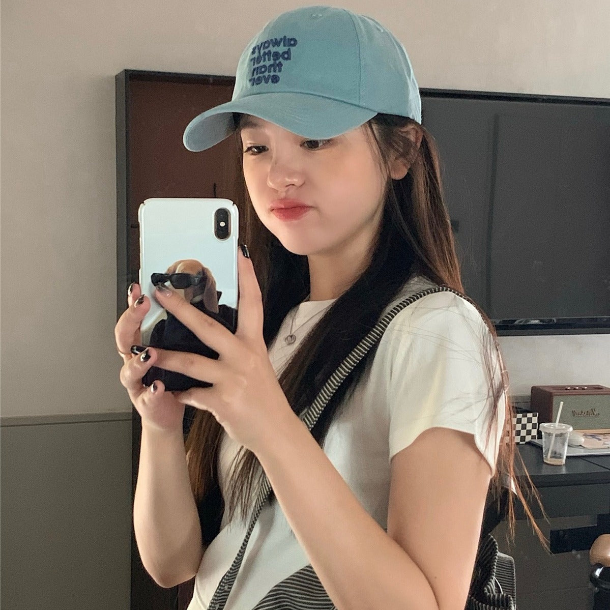 Lu Xi Korean Style Embroidered White Wide Brim Baseball Cap For Women