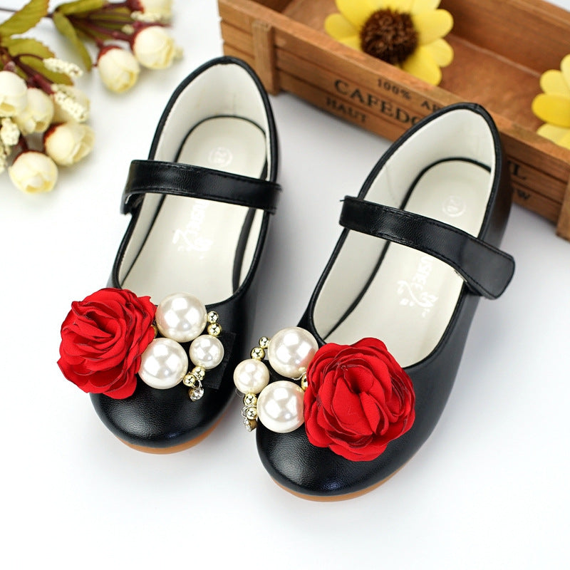 Children's Shoes Korean Version Of The Big Pearl Flower Princess