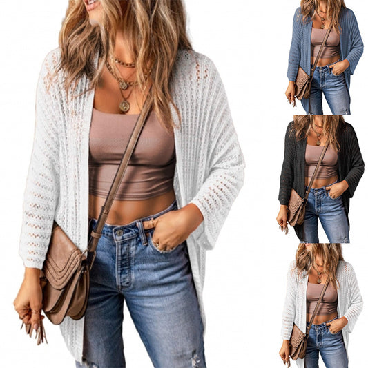 Hollow-out Long-sleeved Cardigan Sweater