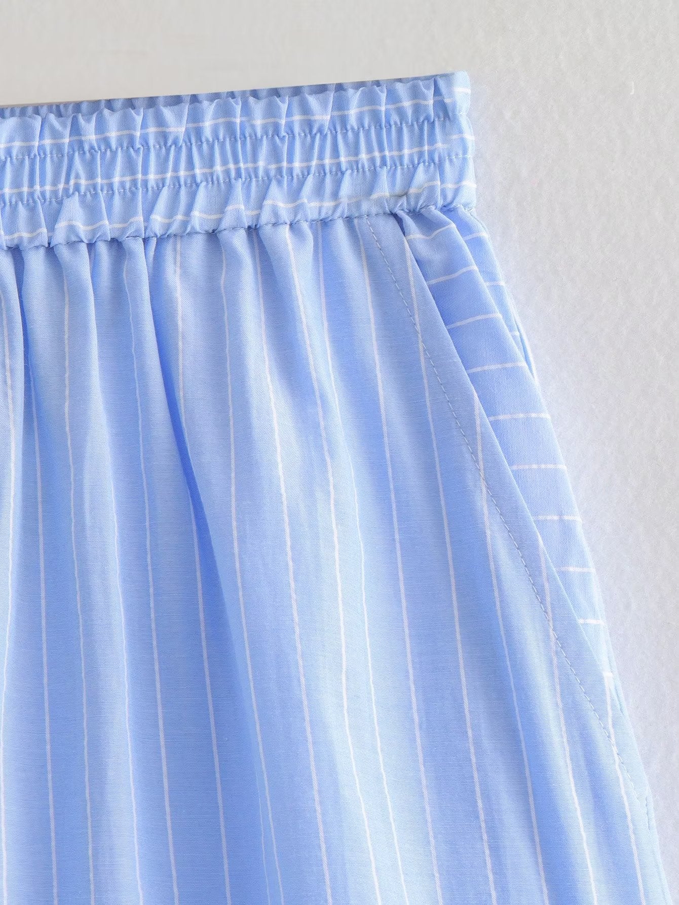 Long Sleeve Contrast Color Striped Shirt Shorts
