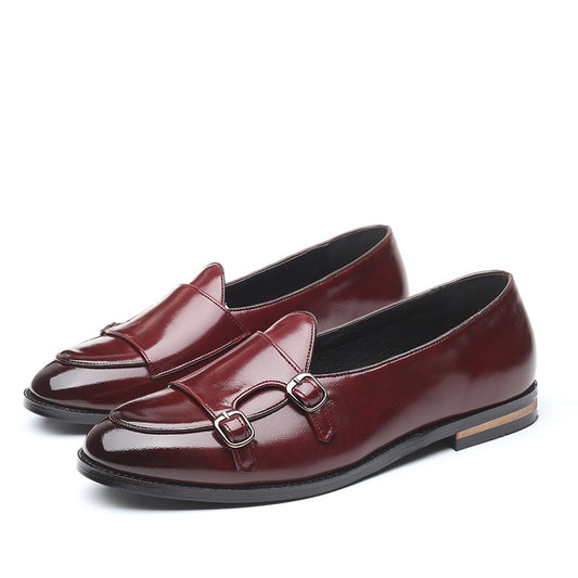 British Pea Shoes Fashion Belt Double Button Small Leather Shoes
