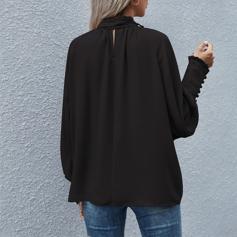 Ins Long-sleeved Blouse Bowknot Puff Sleeves Fashion Commuter Office Tops Women's Clothing